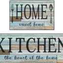 Farmhouse Green Kitchen Rugs and Mats Non Skid Washable Set of 2, Vintage Wooden Board Floor Mats, Sweet Heart Home Runner Rug, Rustic Kitchen Decor (Large)