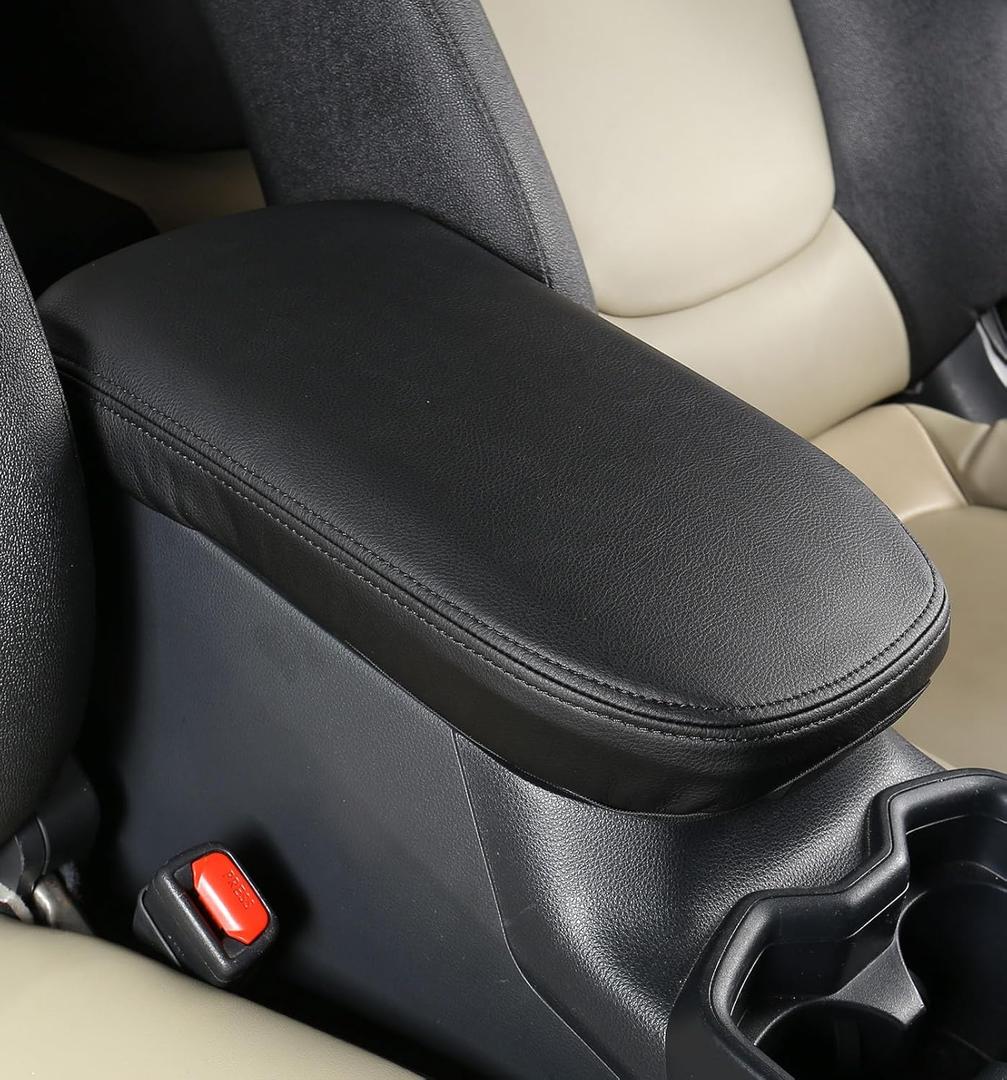 Armrest Cover with Mini Brush for Toyota RAV4 2019-2025, Leather Center Console Cover Middle Console Lid Cover Pad Protector for 2020 2021 2022 2023 2024 RAV 4 Hybrid Interior Accessories Black