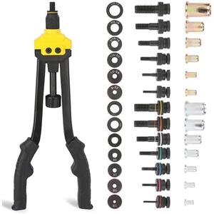 HURRICANE 16” Rivet Nut Tool, Hand Rivet Nut Tool with 13 Metric and SAE Mandrels, 130Pcs Threaded Rivet Nuts, Auto Release Nutsert Rivnut Tool, Durable Riveter Nutsert Hand Tool, Sturdy Plastic Case