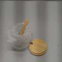 300ML/10Oz Clear Glass Jar with Bamboo Lid and Wooden Spoon, Cute Sugar Bowl Bath Salt Storage Canister Seasoning Container Condiment Pot with Scoop for Spice, Pepper for Kitchen, Table, Countertop