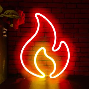 Flame Neon Sign, Flame Led Light Sign for Wall Decor, Hanging Flames Shaped Light, USB or Battery Powered Fire Neon Sign for Kids Boys Room, Party, Bar, Birthday Decorations Red + Yellow