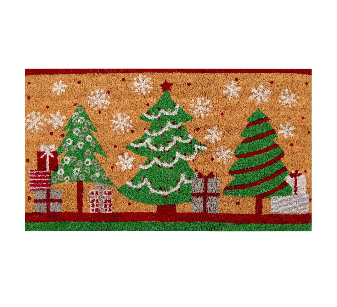 Christmas Tree Welcome Mat for Front Door, Natural Coir (30 x 17 in)