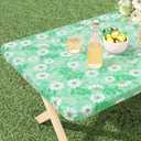 misaya Rectangle Vinyl Tablecloth, Fitted Table Cover, 100% Waterproof, Elastic Edge, Plastic Table Cloth Fit 5 Foot Folding Tables for Camping, Picnic, Outdoor (Green Daisy, 30x60 inch)