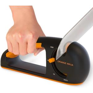 Orange Ninja 4-Stage Knife Sharpener & Serrated Knife Sharpener Repairs, Sharpens & Polishes Blades with Ergonomic Non-Slip Grip