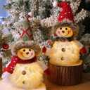 Juegoal 2 Pack Christmas Table Decorations, 10 Inch Lighted Snowmen Figurines, Light Up Snowman Holiday Present, Battery Operated Xmas Gifts Tabletop Ornaments Dinner Party Supplies, Brown Brim