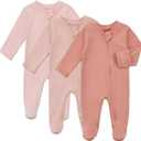 Aablexema Baby Organic Cotton Footed Pajamas Zip Up Preemie Newborn One Piece Long Sleeve Onesie Pjs (Pink Set), Preemie