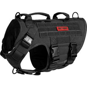 OneTigris Large Tactical Dog Harness, No Pulling Adjustable Dog Vest Harness, Heavy Duty Dog Harness with Handle, Large Hook and Loop Panels for Patch Black