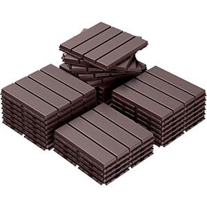 Goovilla 27 sq. ft Plastic Interlocking Deck Tiles，27PCS Waterproof Patio Balcony Flooring, 12"x12" Outdoor Interlocking Deck Tile for All Weather Porch Poolside Grass Dirty, Decking Tiles, Dark Brown