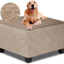 Ottoman Cover Square,Waterproof Square Ottoman Covers Thick Slipcover for Living Room,Washable Storage Footstool Furniture Protector for Dogs,Pets,Light Brown,Medium (M Length&Width:33"-37",Height:14"-20", Light Brwon&khaki)