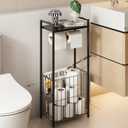 VOLDRA Toilet Paper Holder Stand with Storage Shelf, Free Standing Toilet Paper Roll Holder with Large Basket Heavy Duty Floor Double Tissue Dispenser for Bathroom Freestanding Tp Holder (Matte Black)