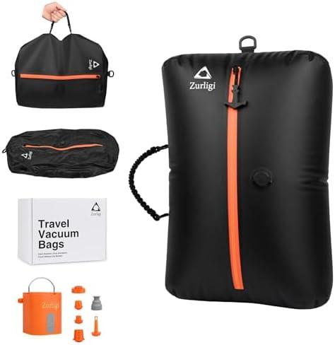 Zurligi Vacuum Compression Bags with Pump for Travel - Waterproof, Reusable, Removable Handle, Portable Travel Pack Vacuum Bag Kit for Camping, Gym, Beach, Moving