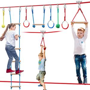 Ninja Warrior Obstacle Course for Kids60ft Ninja Slackline-with 8 Pcs Accessories,Tree Protector & Carry Bag Ninja Course for Kids Outside-Backyard Zip Line for Kids