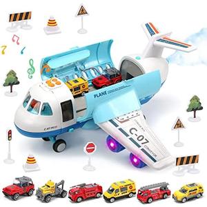 Toy Airplane with Smoke, Lights & Sounds, Friction Powered Plane Toy with Mini Cars for Kids, Boys and Girls, not the whole set