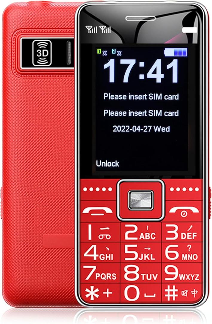 4G Big Button Candy Bar Elderly Mobile Phone, Big Button Unlocked 4G Senior Cell Phone, Dual Card Cellphones SOS Function Flashlight Cell Phone Loud Volume,Red