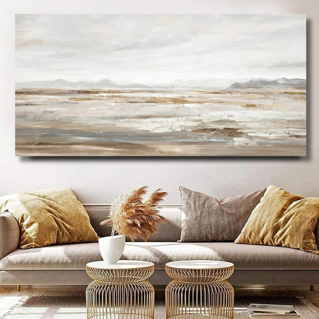 TRAIN2 ART Abstract Wall Art Canvas Wall Art for Living Room Brown and Grey Ocean Wall Decor Large Artwork for Bedroom Home Office 28"x57"