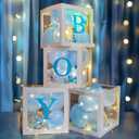 Uptotop Baby Shower Decorations Clear Balloon Blocks with Fairy String Lights, 4 Pack Transparent Balloon Boxes Including 30 Letters, 4 Warm White Fairy Lights & 36 Latex Balloons, Blue
