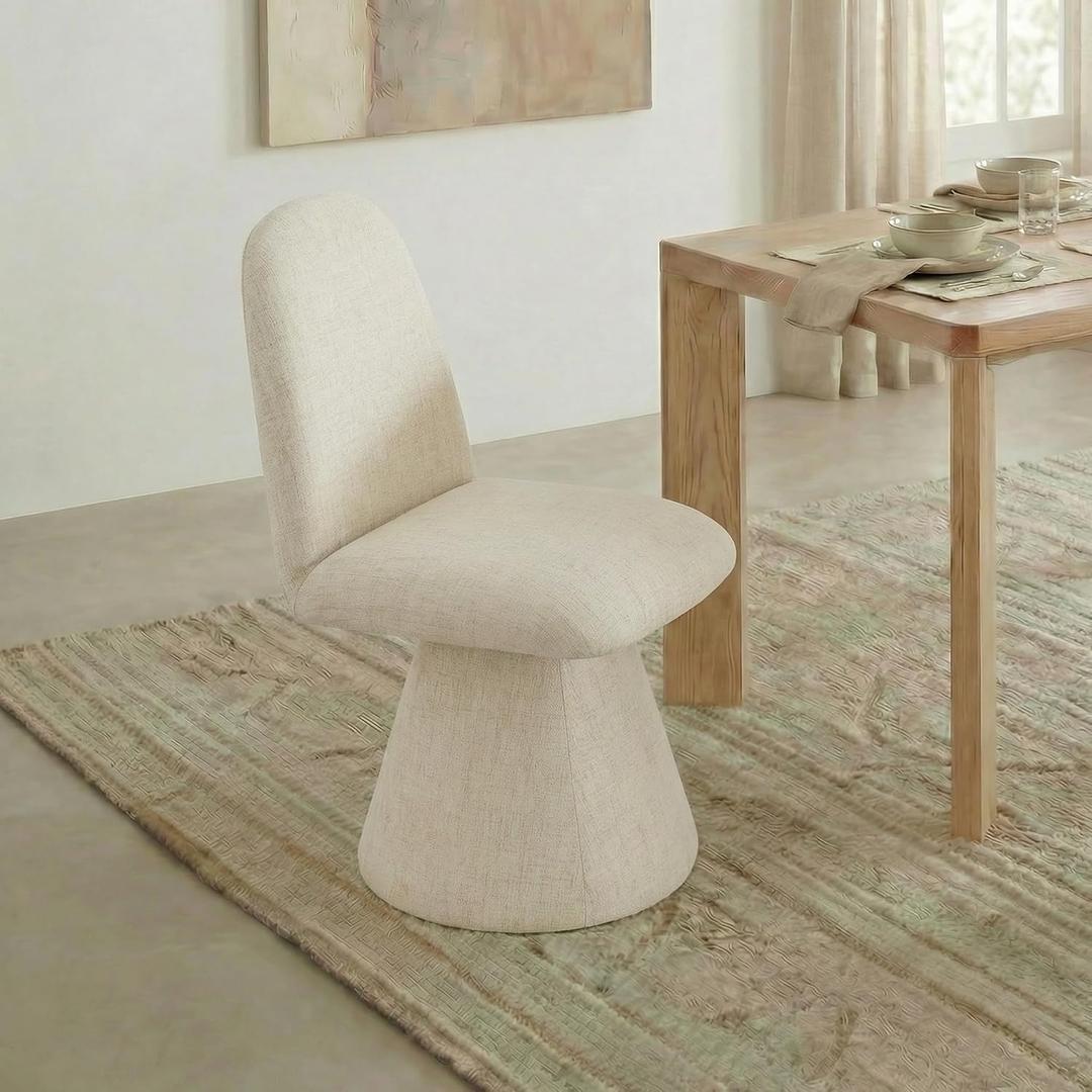 KISLOT Swivel Dining Chairs Set of 1, Modern Upholstered Dining Chair Mid Century Kitchen Chairs with Wave Shaped High Back, 360 Degree Rotating Vanity Chair for Dining Room, Bedroom, Farmhouse, Sand