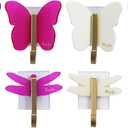 2 x Kitchen Hooks, Tool-Free Adhesive Wall Hook Hanging - Dragonfly Butterfly 4 Color Acrylic (Frosted) Family, Suermarket, Restaurant, Coffee Shop, Office, Two-Tier Wings Gold Hooks8Pack