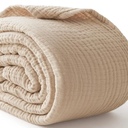 100% Cotton Blanket Large 50"x 70", 6 Layers Muslin Blankets, Cooling and Soft Throw Blanket for Bed and Couch, Breathable Quilt Bedspread, Gauze Bedding for Adults, Oatmeal, Beige Linen