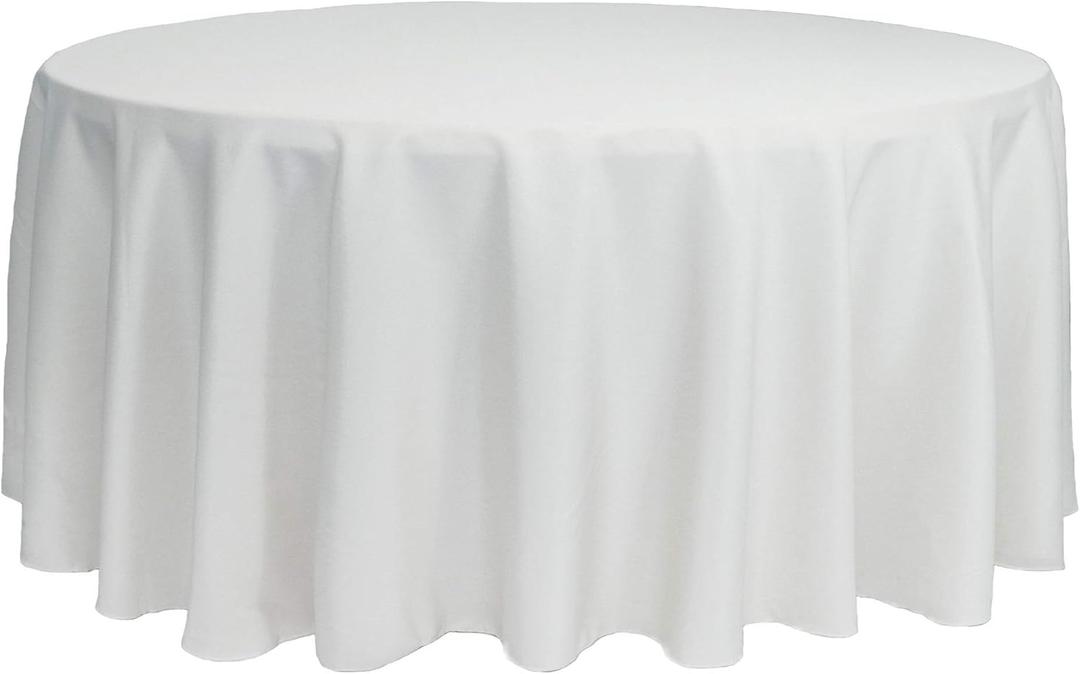 YOUR CHAIR COVERS - 132 Inch Round Premium Polyester Tablecloth - White, Linen Table Cloth for Standard Round Tables