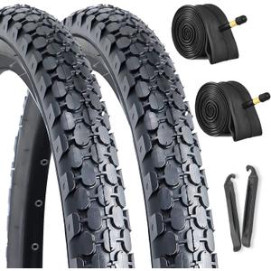 Hycline 2-Pack Cruiser Bike Tires Set: 24/26x2.125 inch Folding Replacement Puncture-Resistant Bicycle Tires and Pair 24/26-inch Inner Tubes with Tire Levers for Beach or Urban City Commuter Bike