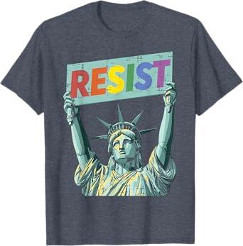 Resist Rainbow Statue Liberty Protest Lgbt Heather Blue Men Women T-Shirt 6XL