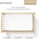 Organic All in One Crib Sheet and Mattress Protector - Waterproof Protectors - Reusable Washable  Fits Cribs  52x28- with 9 Skirt White
