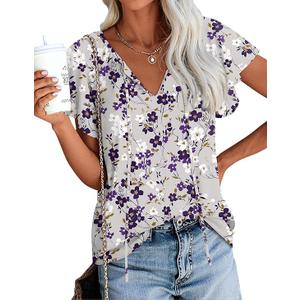 Anydoll Womens Summer Blouse 2026 Boho Short Sleeve Tops V Neck Casual Dressy Chiffon Shirts XL