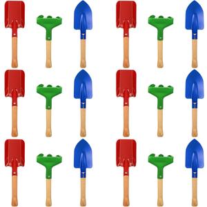 Tarpop 9 Pcs Kids Gardening Tools Set, Metal Kids Yard Tools with Sturdy Wooden Handle Safe Children Beach Sandbox Toy Sand Play Kit for Flower Soil Planting Loosening Digging, Trowel, Rake, Shovel