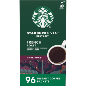 Starbucks VIA Instant Coffee Packets, Single Serve, Dark Roast Coffee, French Roast, 96 Packets ​