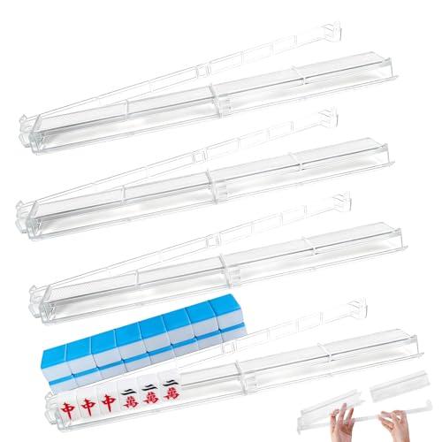 4 Pcs Mahjong Racks with Pushers, 2026 New Upgraded Detachable Clear Acrylic American Majiang Tile Racks, Modern American Mahjong Tile Racks with Built-in Pushers