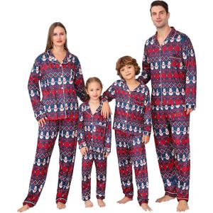 ANGELGGH Family Christmas PJs Matching Sets Long Sleeve Festival Party Pajamas Holiday Warm Sleepwear Couples Button Loungewear (Women, L, Striped Snowman)