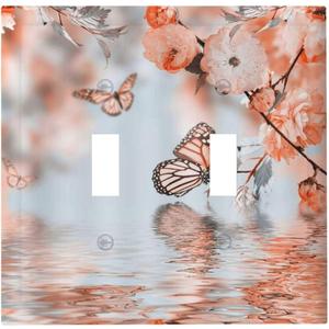 Decorative Switch Plate Covers Orange Pink Ombre Floral Butterfly Lake Water Reflection 2 Gang Wall Plate Double Toggle Light Switch Cover Plate Electric Dual Device Electrical Faceplate (2-Gang Toggle / 5 x 4.9 IN)