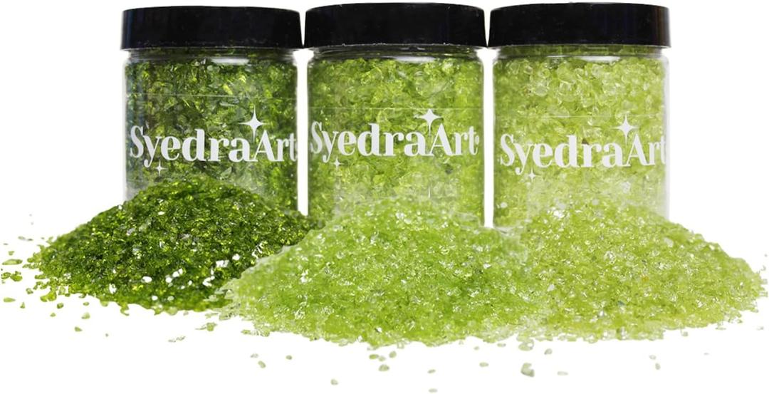 Syedra Broken Crushed Glass Glitter 1-3mm Set of 3,Crushed Glass for Crafts Epoxy Resin Craft Supplies Nail Art DIY 1LB (Green)