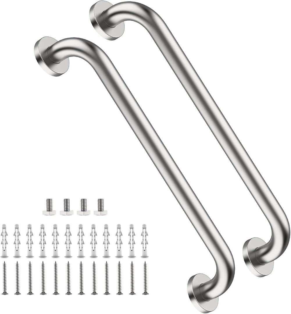 2 Pack 16 Inch Shower Grab Bar Satin Brushed Nickel, ZUEXT Stainless Steel Safety Grab Bar Handle, Bathroom Balance Bar, Safety Hand Rail Support - Handicap, Elderly, Injury, Senior Assist Bath Handle