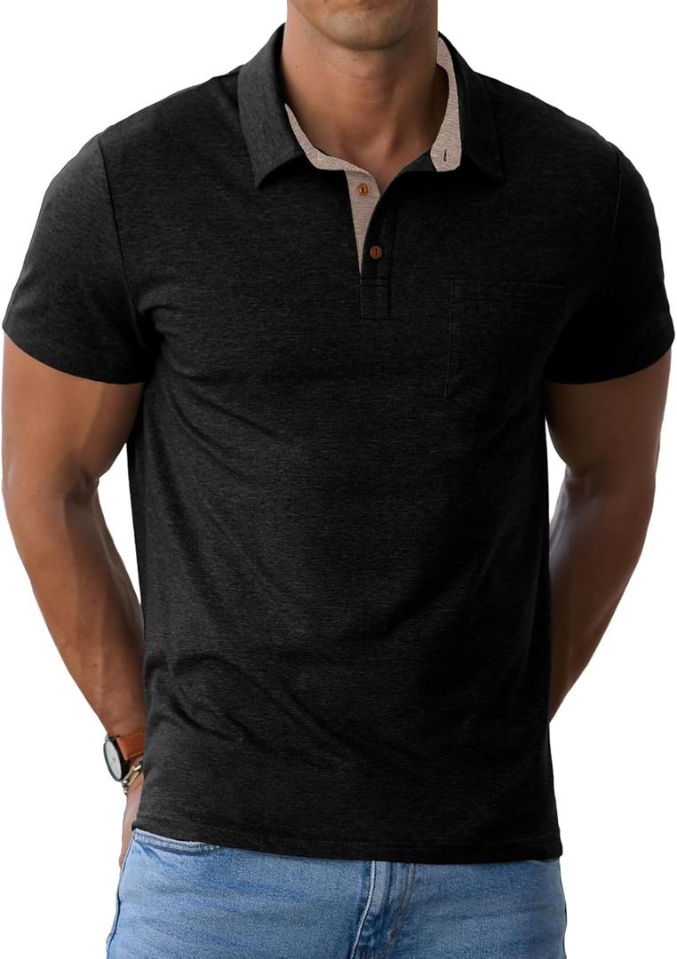 Sailwind Men's Cotton Polo Shirts Short Sleeve Casual Summer Shirts Classic Collared Golf Shirt with Pocket Black (3XL)