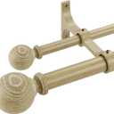 Oak Wood Grain Window Rods, Double Curtain Rod 72-144 Telescoping Length 1Inch Diameter Front Poles and 5/8Inch Diameter Back Poles