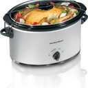 Hamilton Beach 7-Quart Portable Slow Cooker Serves 8+, Dishwasher Safe Crock, Lid Latch Strap for Travel, Brushed Silver