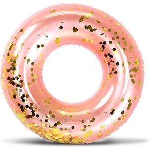 POZA Inflatable Pool Float Tube  Sparkly Confetti Swim Ring, Heavy Duty UV Resistant Inflatable Tube Pool Float for Kids & Adults  Multiple Colors & Sizes  Beach, Lake & Pool Party Float (36", Rose Gold)