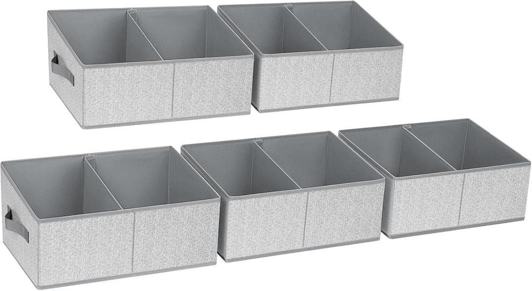 DIMJ Closet Storage Bins, 3 Pack Storage Baskets for Shelves, Foldable Closet Organizer with Handle, Linen Closet Organizers and Storage for Clothes, Toys, Towel, Books (Grey) (5 Bins 16.5"x11"x7.8", Silver Gray)