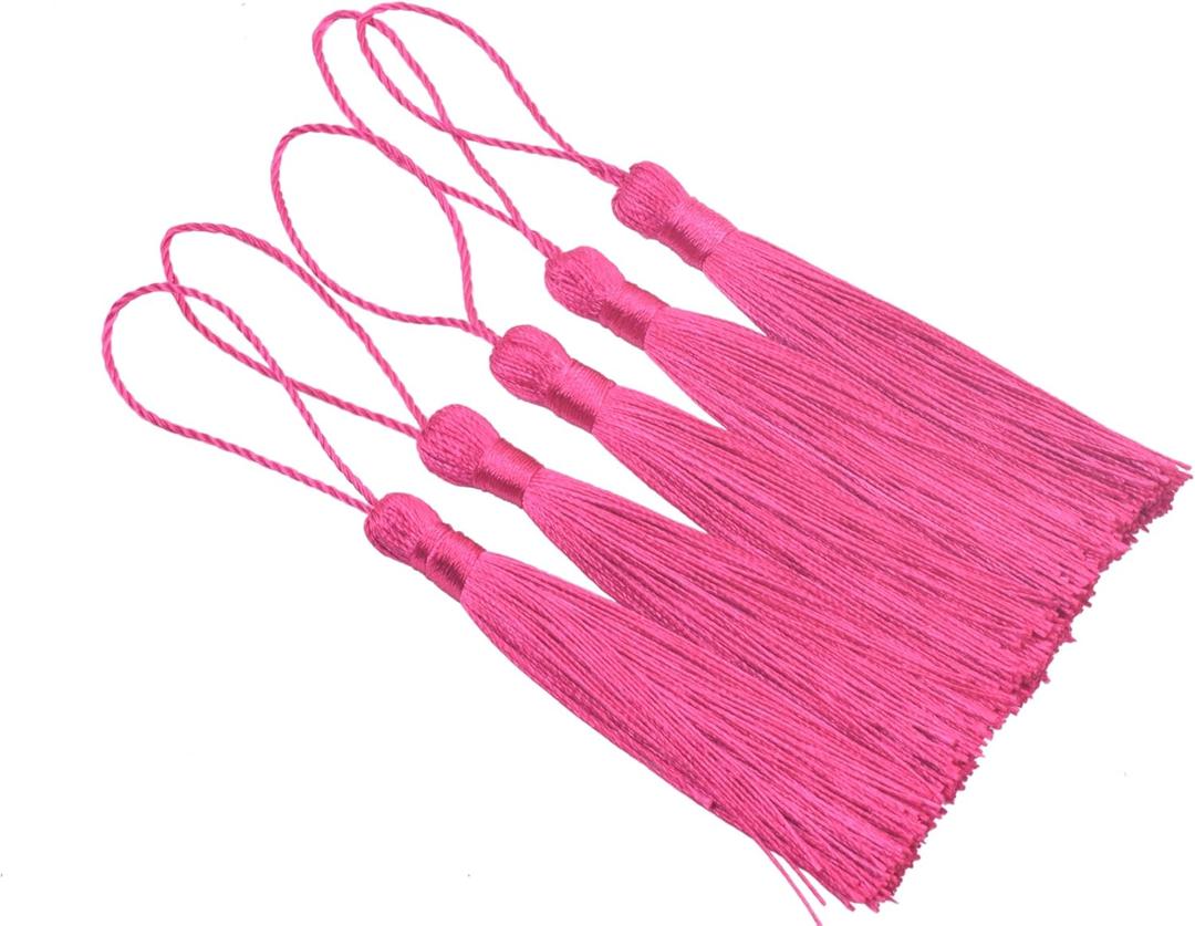 KONMAY 20pcs 3.5'' Small Silky Soft Craft Mini Bookmark Tassels with Loops for Jewelry Making, Gift Wrapping, Zipper Pull, Home Decor(Rose)