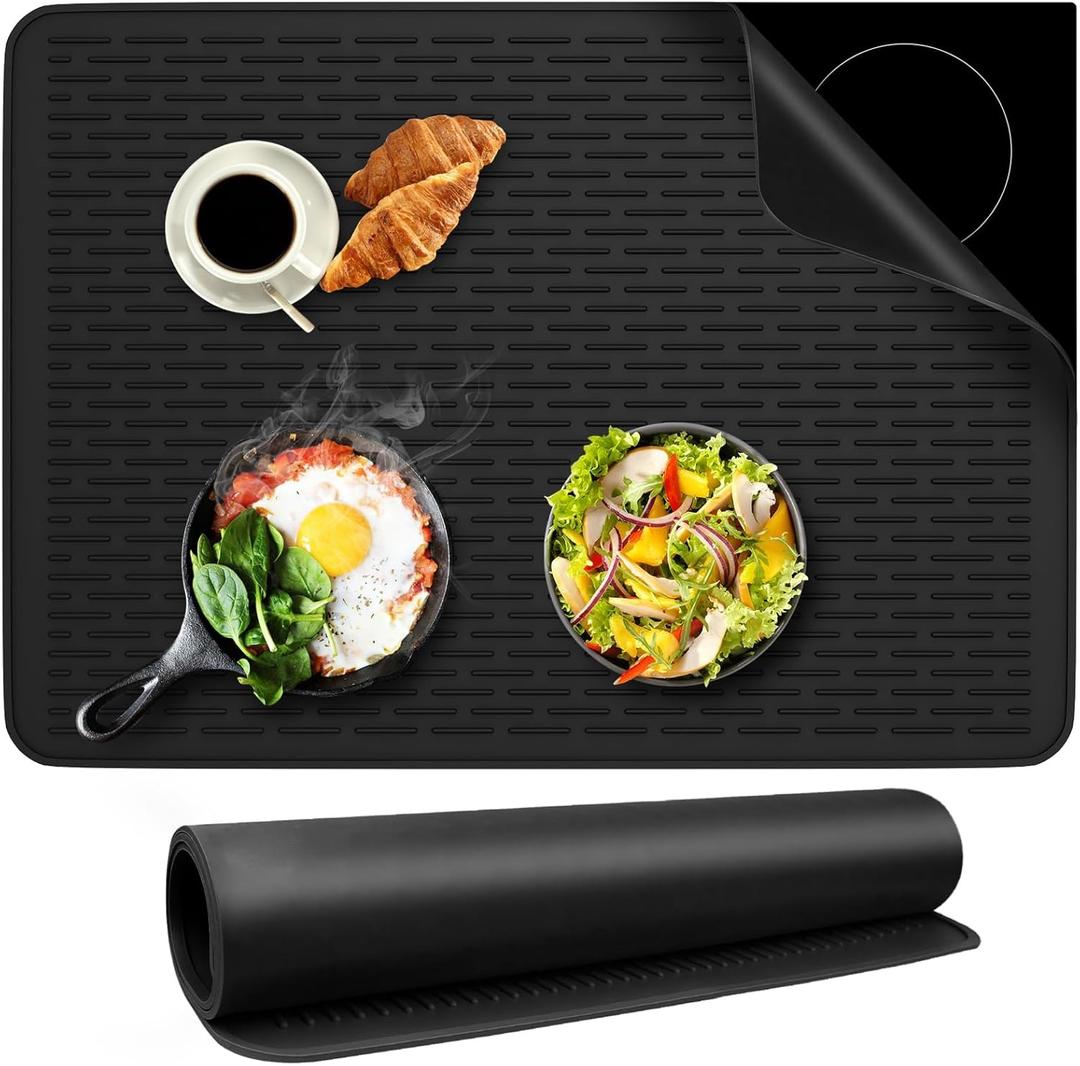 Silicone Stove Top Covers for Electric Stove, 28" x 20" Stovetop Cover, Dish Drying Mat XL for Kitchen, Stove Mat Protector, Heat Resistant Cooktop Cover, Flat Range Stovetop Protector, Black