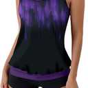 B2prity Tankini Bathing Suits for Women Tummy Control Two Piece Swimsuits Blouson Floral Print Swim Tank Top with Boy Shorts,XL