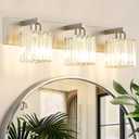 Aipsun Brushed Nickel Vanity Light Bathroom Lighting Fixtures 3 Light Crystal Modern Bathroom Vanity Light (Exclude Bulb), 23 inch