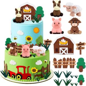 Hooqict 17Pcs Farm Cake Decorations Set with Mini Horse Cow Pig Sheep, Farm Animal Cake Toppers for Party Animal Birthday Cake Decorations Supplies Baby Showers