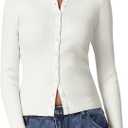 Milumia Women's Button Front Knitted Cardigan Sweater Crew Neck Long Sleeve Slim Fit Tops Size S