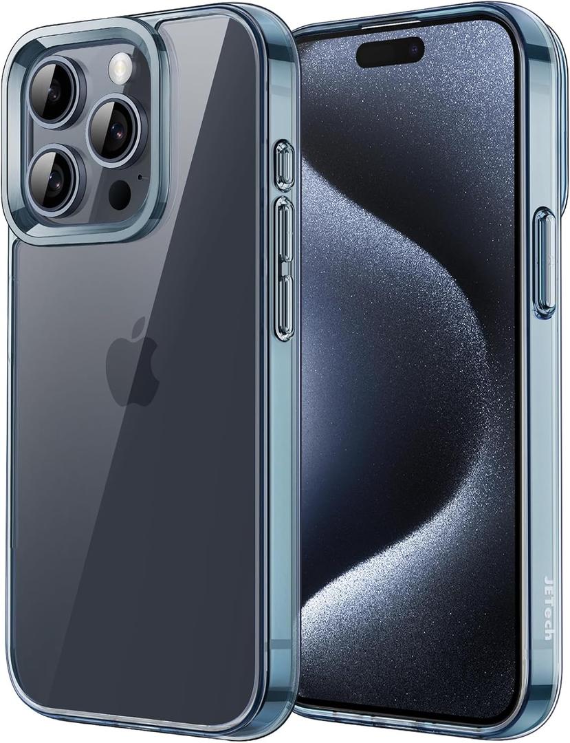 JETech Case for iPhone 15 Pro Max 6.7-Inch, Non-Yellowing Shockproof Phone Bumper Cover, Anti-Scratch Clear Back (Blue)