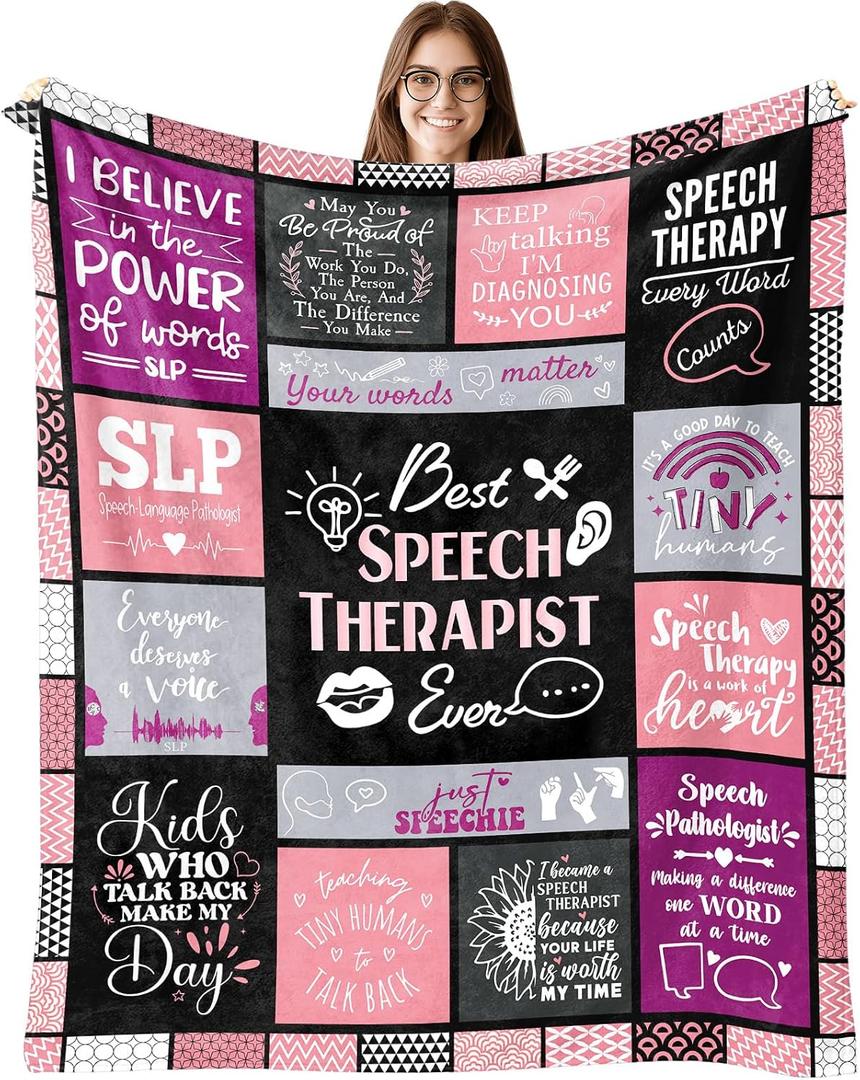 SLP Gifts, Speech Language Pathologist Gifts, Speech Therapist Gift for Women Female Blanket 60" X 50", SLP Graduation Gifts, Speech Therapy Appreciation Month Gift Ideas
