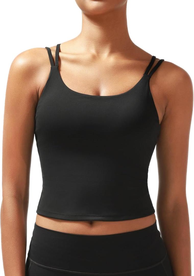 RUNNING GIRL Yoga Tank Tops for Women Built in Shelf Bra B/C Cups Strappy Back Activewear Workout Compression Tops (L)