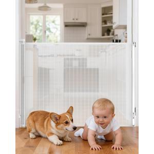 Retractable Baby Gate 38" Tall, 71" Wide Mesh Baby Gate for Doorways, Mesh Dog Gate Retractable with Auto-Tighten System, One-Hand Operation Indoor Pet Gate, White